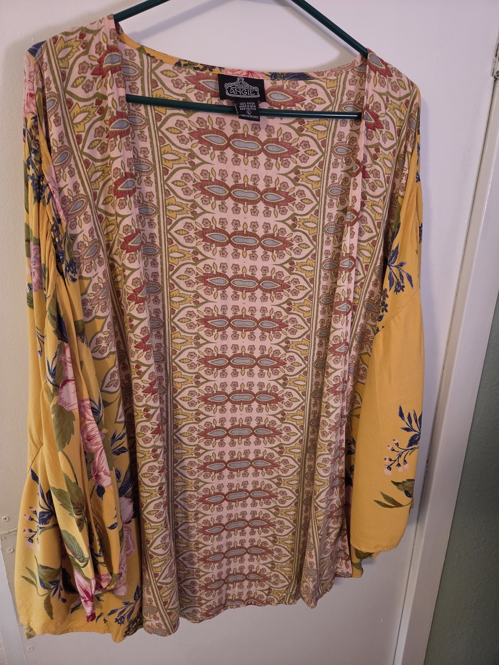 Angie Mustard Yellow Floral Openfront Duster Size Lg